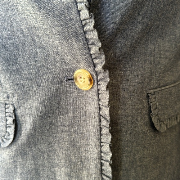 J. Crew Regent Ruffle‎ Trim Chambray Blazer - Picture 4 of 13